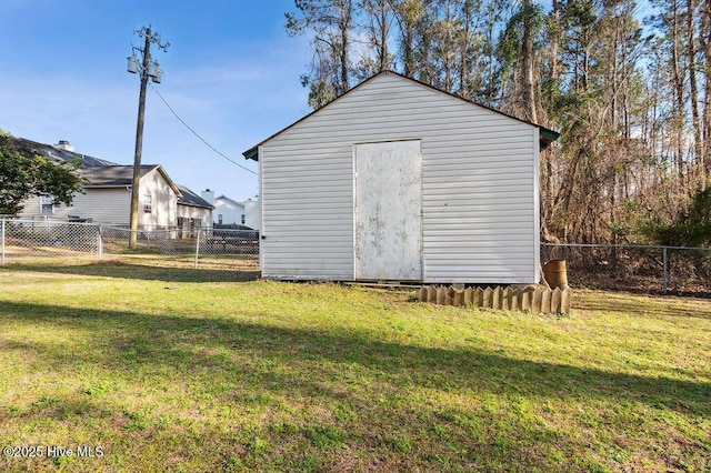 view of shed featuring a fenced backyard