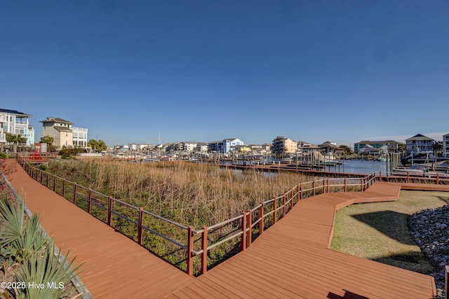 dock area featuring a water view