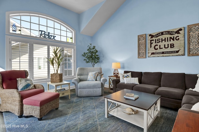 living room featuring a high ceiling