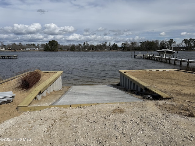 view of dock with a water view