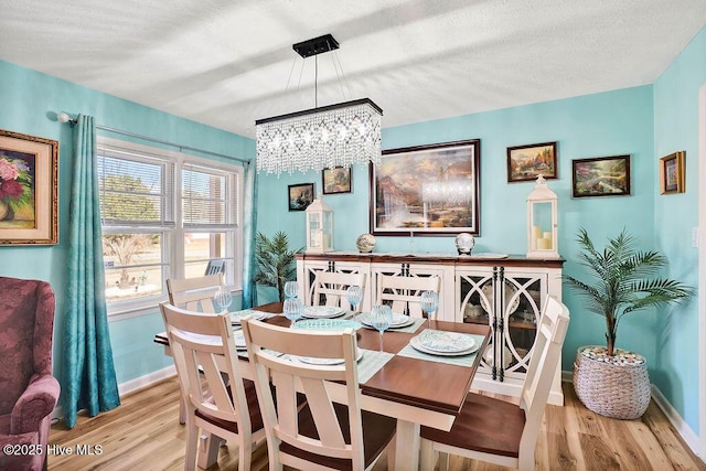 dining room with wood finished floors, baseboards, and a textured ceiling