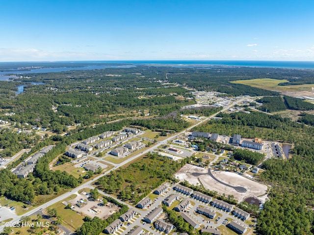 birds eye view of property featuring a forest view