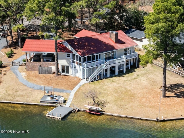 aerial view featuring a water view