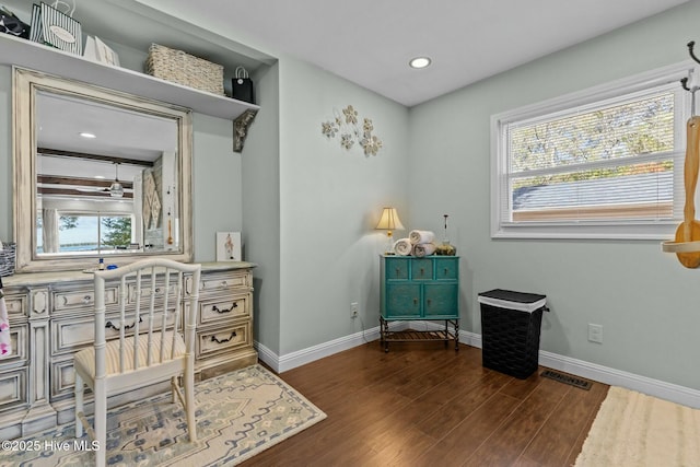 interior space with visible vents, recessed lighting, baseboards, and wood finished floors