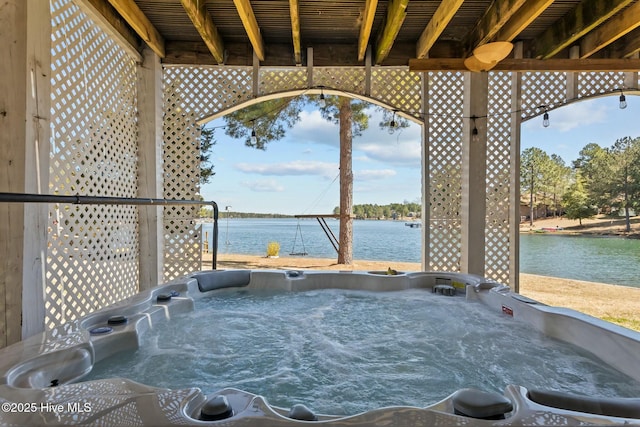 view of patio / terrace with a water view