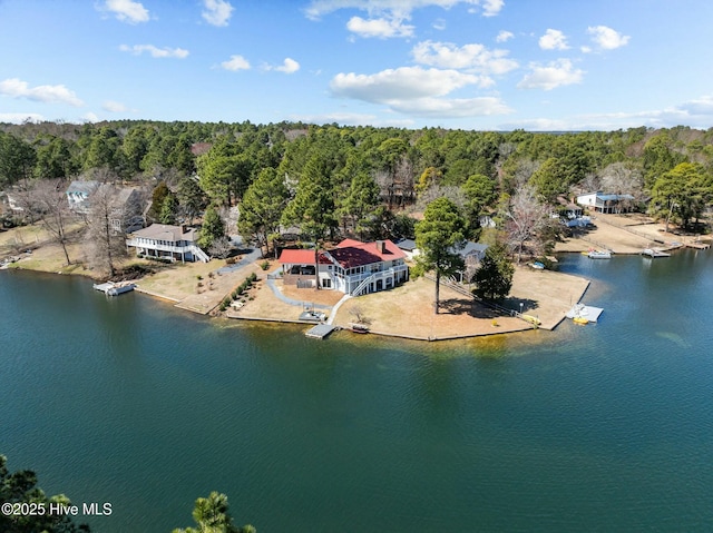 aerial view with a view of trees and a water view