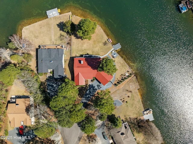 aerial view featuring a water view