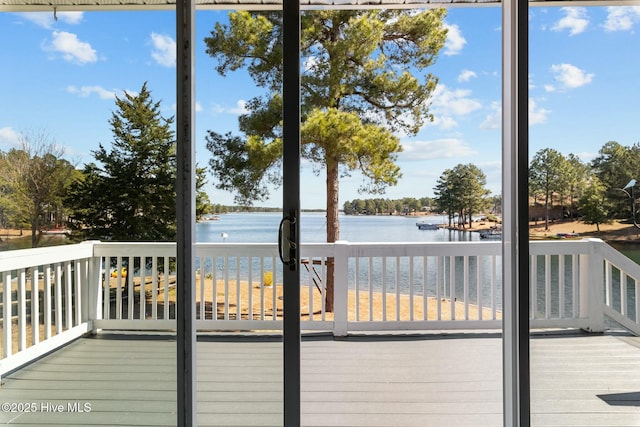 deck with a water view