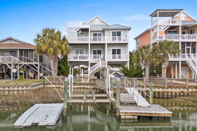 dock area with a water view