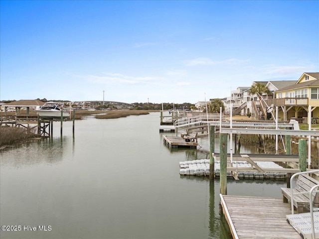 view of dock with a water view