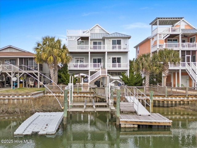 view of dock with a water view