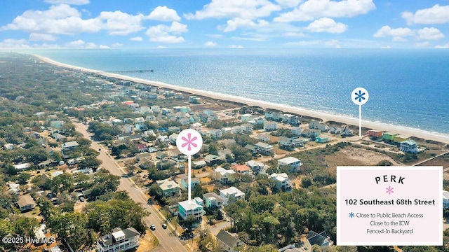 aerial view featuring a beach view and a water view