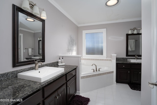 bathroom with ornamental molding and a sink