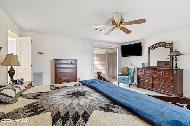 bedroom with visible vents and ceiling fan