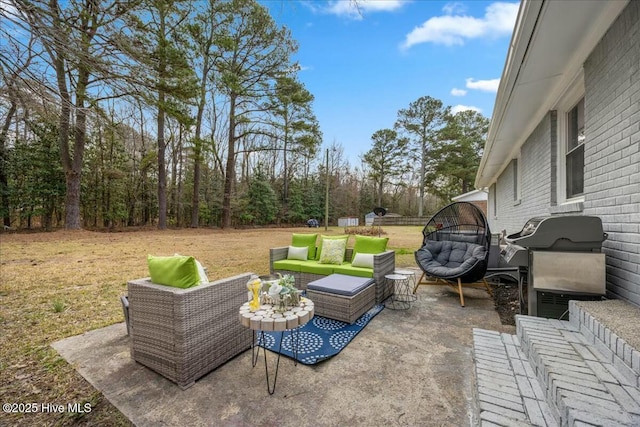 view of patio featuring an outdoor hangout area and area for grilling