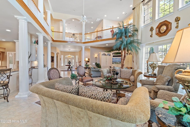 lobby featuring a high ceiling and recessed lighting
