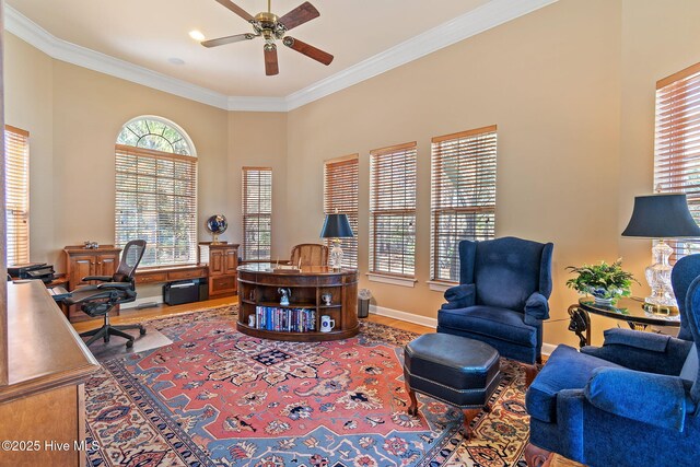 2760 Marsh Point Ln SE, Southport, NC 28461 - office with wood finished floors, ceiling fan, crown molding, and baseboards