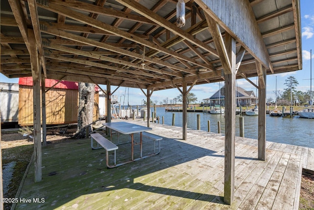 view of dock with a water view