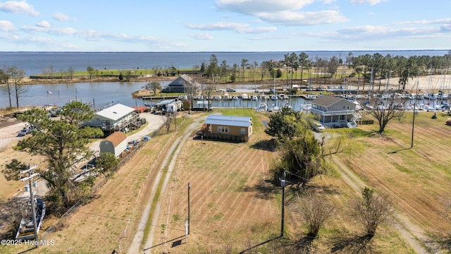 aerial view featuring a water view