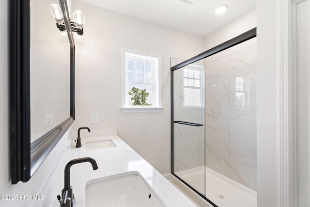 4506 Fairhaven Dr W, Wilson, NC 27893 - bathroom with a shower stall and double vanity