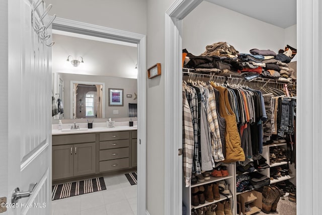 interior space featuring vanity and a walk in closet