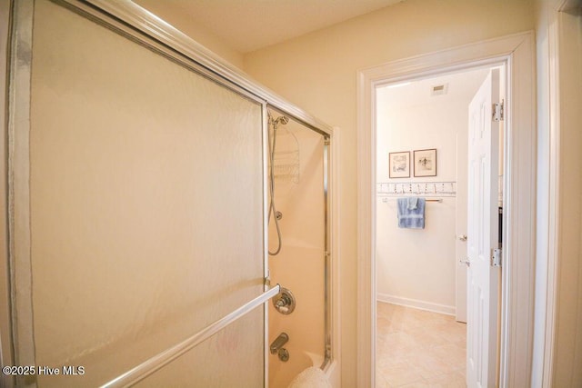 full bath with visible vents and bathing tub / shower combination