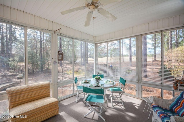 sunroom / solarium featuring a wealth of natural light and a ceiling fan