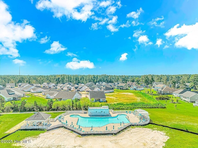 drone / aerial view with a residential view