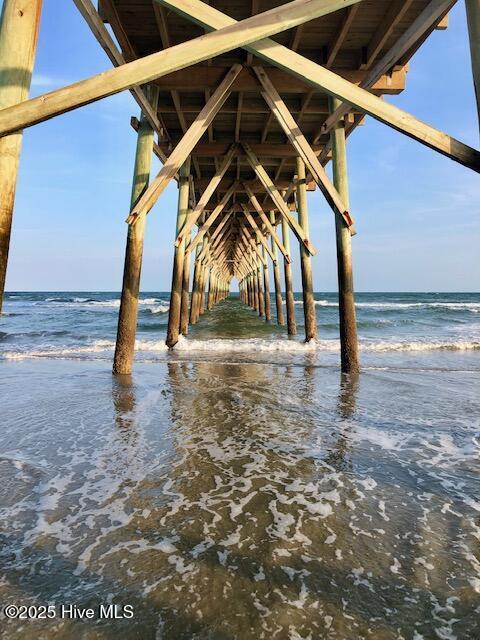 dock area with a water view and a pier