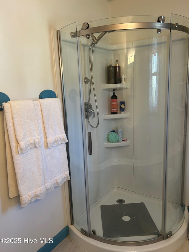 bathroom with a shower stall