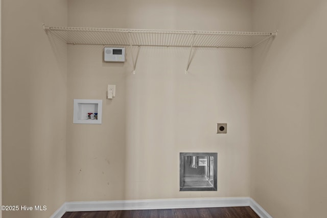 washroom featuring laundry area, electric dryer hookup, baseboards, and washer hookup