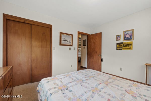 bedroom with carpet floors and a closet