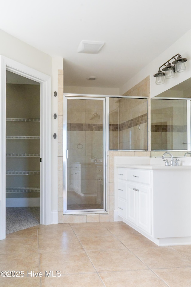 111 Wingate Dr, New Bern, NC 28562 - full bathroom with a shower stall, tile patterned floors, and vanity