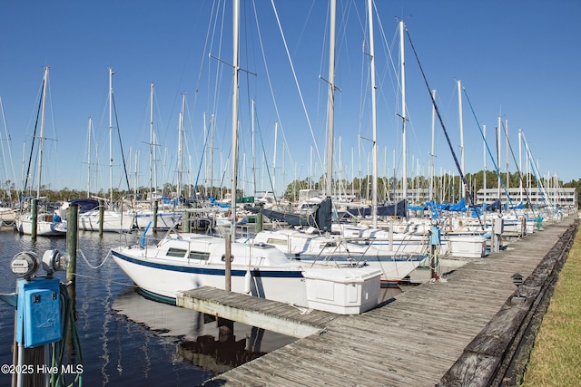 view of dock with a water view