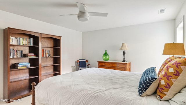 bedroom featuring ceiling fan and visible vents