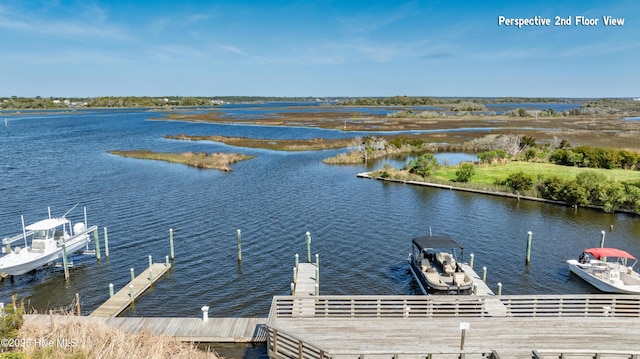 view of dock with a water view and boat lift