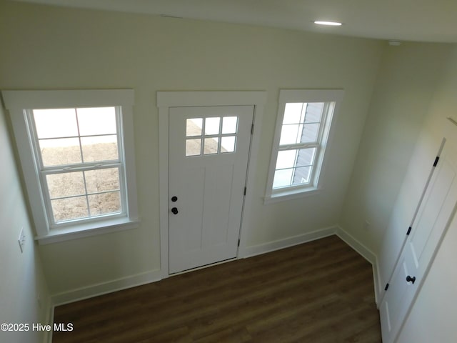 entryway featuring dark wood-style floors, baseboards, and a wealth of natural light