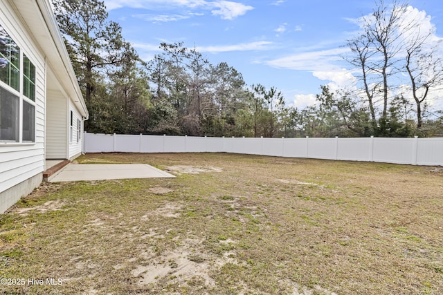 view of yard featuring a patio and a fenced backyard