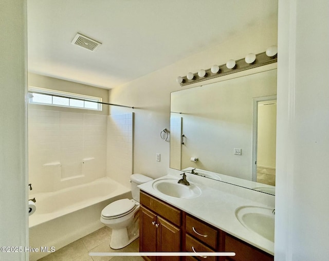 full bath with tile patterned flooring, toilet, visible vents, and a sink