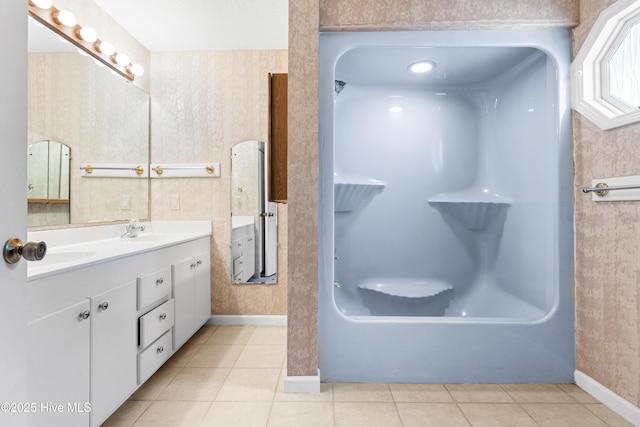 1611 Gores Landing Rd SW ., Unit Ocean Isle Beach, NC 28469 - full bathroom featuring tile patterned floors, wallpapered walls, double vanity, and a sink