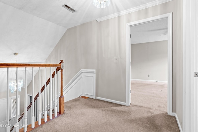 1611 Gores Landing Rd SW ., Unit Ocean Isle Beach, NC 28469 - hallway featuring carpet floors, an upstairs landing, lofted ceiling, and visible vents