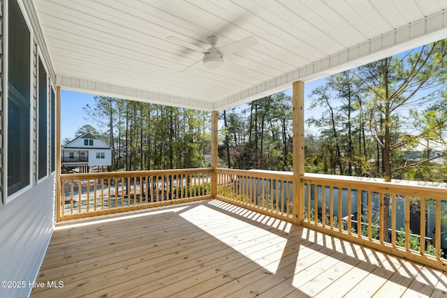 7103 E Yacht Dr, Oak Island, NC 28465 - wooden terrace featuring a ceiling fan