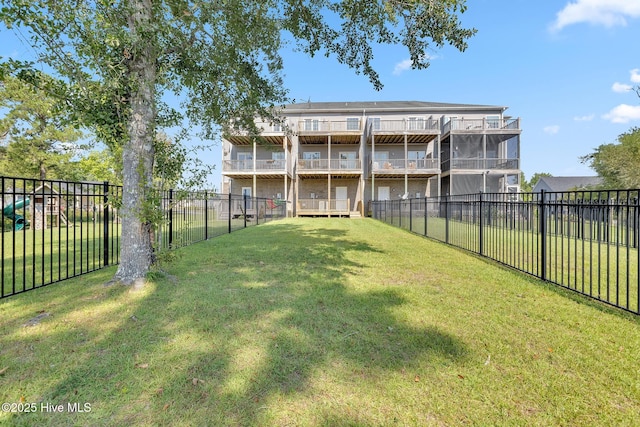 view of yard with a fenced backyard