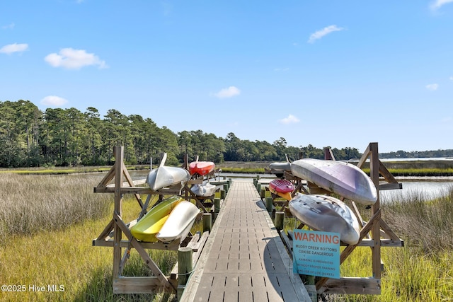 view of dock with a water view