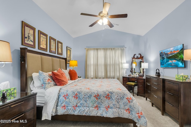 400 Frida Rd, New Bern, NC 28560 - bedroom with light carpet, lofted ceiling, and ceiling fan