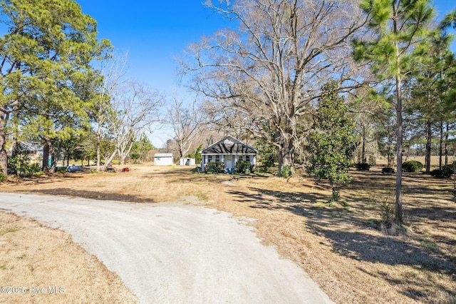 view of street with dirt driveway