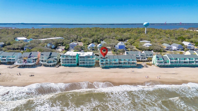 aerial view with a beach view and a water view