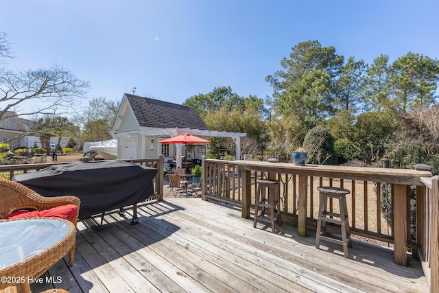 wooden terrace with grilling area