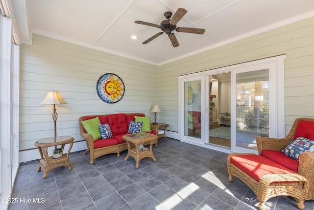 view of patio with an outdoor hangout area and ceiling fan