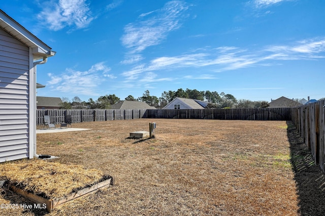 view of yard featuring a patio area and a fenced backyard